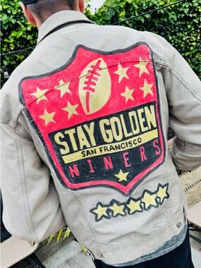 BR04 -  “Stay Golden San Francisco Niners” Hand-Painted Jacket ❤️💛